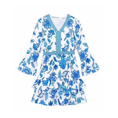 Yumi Women's  Blue Floral Tencel Beach Tunic