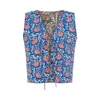 Yumi Women's  Blue Flower Reversible Cotton Quilted Waistcoat
