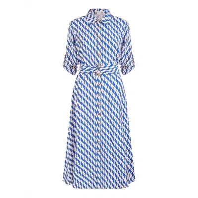 Yumi Women's  Blue Geo Swirl Print Midi Shirt Dress