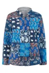 Yumi Women's  Blue Indian Patchwork Print Reversible Cotton Quilted Jacket