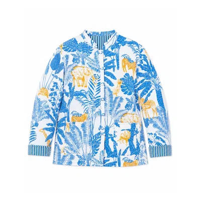 Yumi Women's  Blue Jungle Reversible Cotton Quilted Jacket