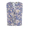 Yumi Women's  Blue Leaf Reversible Cotton Quilted Waistcoat