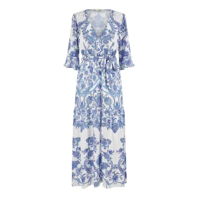 Yumi Women's  Blue Paisley Wrap Maxi Dress