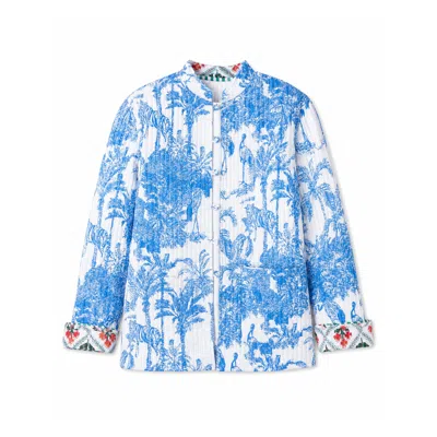 Yumi Women's  Blue Palm Reversible Cotton Quilted Jacket