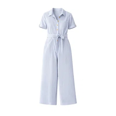 Yumi Women's  Blue Pinstripe Cotton Jumpsuit