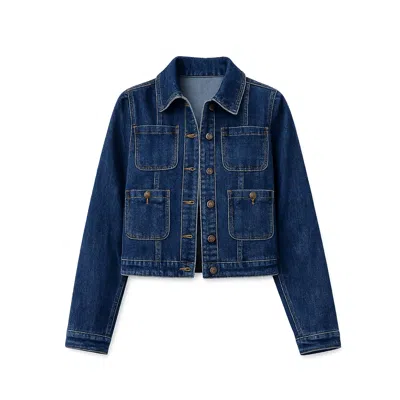 Yumi Women's  Blue Stretch Denim Jacket With Pocket Detail