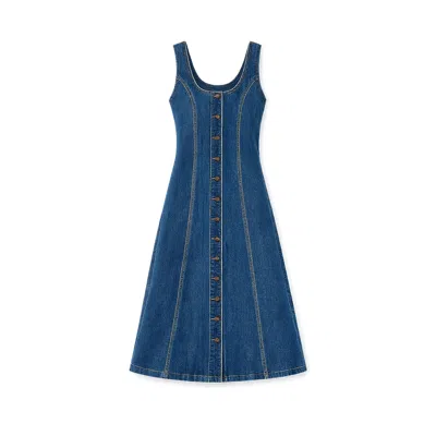Yumi Women's  Blue Stretch Denim Panel Fitted Dress