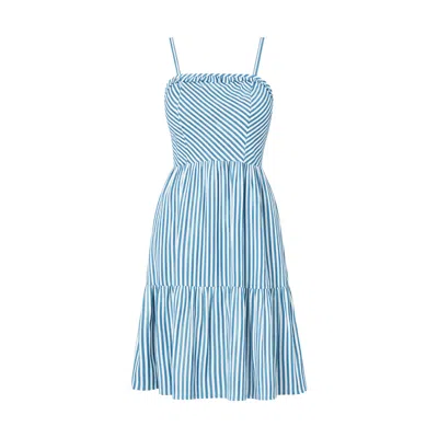 Yumi Women's  Blue Stripe Cotton Mini Sun Dress