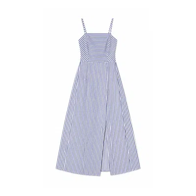 Yumi Women's  Blue Stripe Cotton Sun Dress With Ruched Back