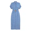 Yumi Women's  Blue Viscose Midi Shirt Dress With Matching Belt