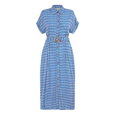Yumi Women's  Blue Viscose Midi Shirt Dress With Matching Belt