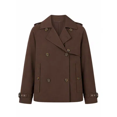 Yumi Women's  Brown Cropped Trench Coat With Check Lining