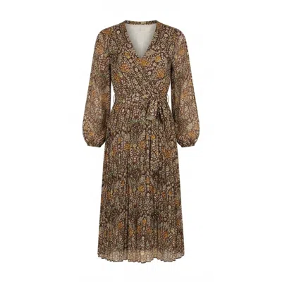 Yumi Women's  Brown Ditsy Floral Pleated Midi Dress