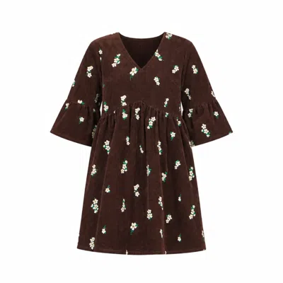 Yumi Women's  Brown Embroidered Daisy Cord Dress