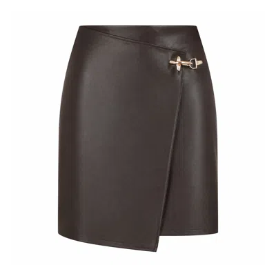 Yumi Women's  Brown Faux Leather Wrap Mini Skirt
