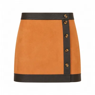 Yumi Women's  Brown Faux Suede Border Skirt In Orange