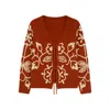 Yumi Women's  Brown Folk Embroidered Tie Front Cardigan In Brown