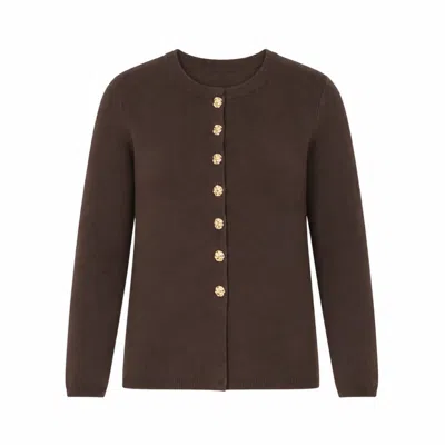 Yumi Women's  Brown Knitted Fitted Peplum Cardigan