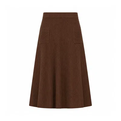 Yumi Women's  Brown Knitted Midi Skirt With Pockets