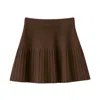 Yumi Knitted Pleated Mini Skirt In Brown