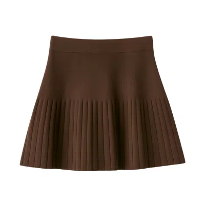 Yumi Women's  Brown Knitted Pleated Mini Skirt