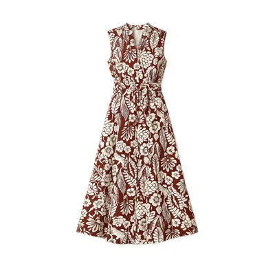 Yumi Women's  Brown Leaf Print Shirt Dress