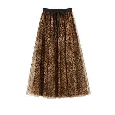 Yumi Women's  Brown Leopard Mesh Tulle Skirt