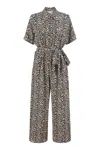 Yumi Women's  Brown Leopard Print Pleated Fabric Jumpsuit