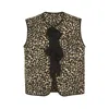Yumi Women's  Brown Leopard Print Waistcoat With Bow Ties