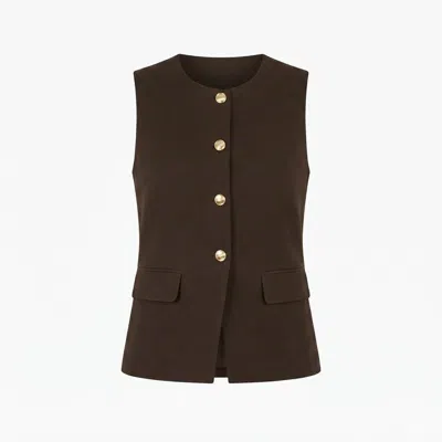 Yumi Women's  Brown Long Line Button Waistcoat Top