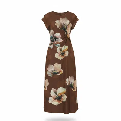Yumi Women's  Brown Mesh Floral Midi Dress