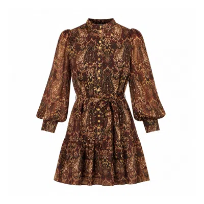 Yumi Women's  Brown Paisley Long Sleeve Shirt Dress