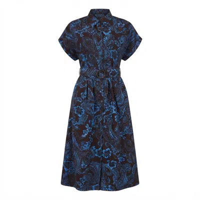 Yumi Women's  Brown Paisley Midi Shirt Dress In Blue