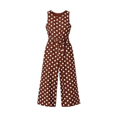 Yumi Women's  Brown Polka Dot Culotte Jumpsuit