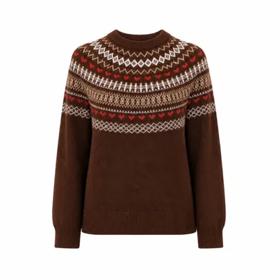 Yumi Women's  Brown Relaxed Fairisle Jumper