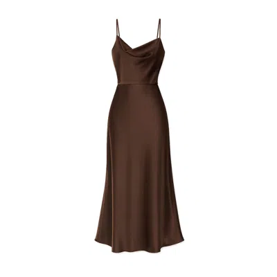 Yumi Women's  Brown Satin Cowl Neck Midi Slip Dress