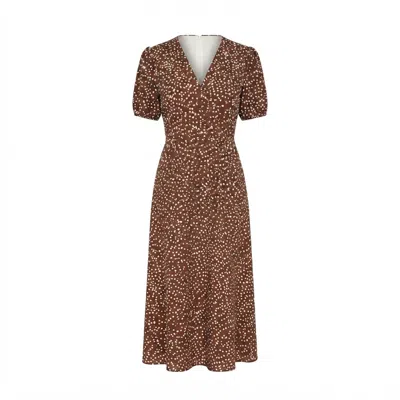 Yumi Women's  Brown Spot Midi Dress With Split Hemline In Multi