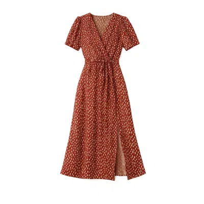 Yumi Women's  Brown Spot Wrap Midi Dress