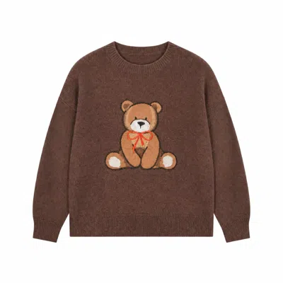 Yumi Women's  Brown Teddy Bear Relaxed Jumper