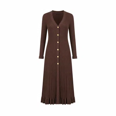 Yumi Women's  Brown Viscose Knitted Midi Ribbed Dress In Multi