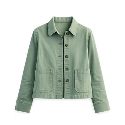 Yumi Women's  Canvas Jacket With Patch Pockets In Green In Brown