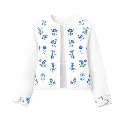 Yumi Women's  Floral Embroidery Reversible Cotton Jacket In White