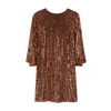 Yumi Balloon Sleeve Sequin Mini Dress In Brown