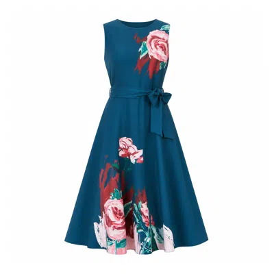 Yumi Women's  Green Abstract Floral Skater Midi Dress