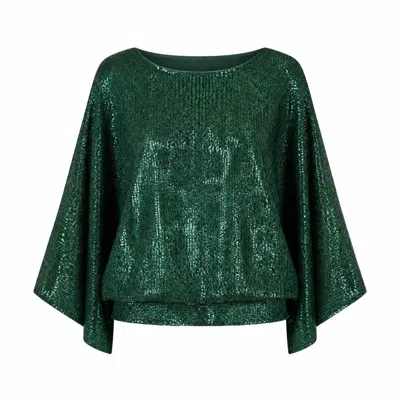 Yumi Women's  Green All Over Sequin Batwing Top
