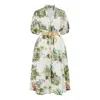 Yumi Women's  Green Cotton Broderie Anglaise Midi Shirt Dress