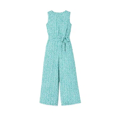 Yumi Women's  Green Ditsy Culotte Jumpsuit In Blue
