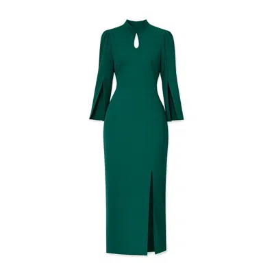 Yumi Women's  Green Fitted Midi Dress With Flute Sleeves