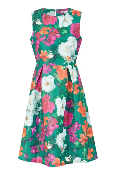 Yumi Women's  Green Floral Jacquard Skater Dress