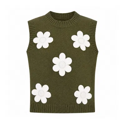 Yumi Women's  Green Flower Applique Knit Tank
